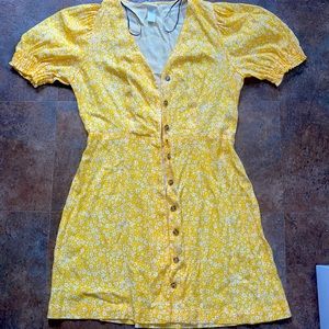 Yellow Floral Button Up Dress